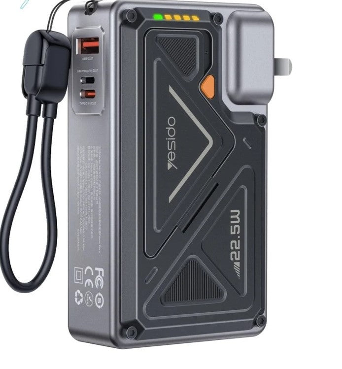 Yesido Power Bank 5 in 1, 22.5Watts, 20000Mah, Black