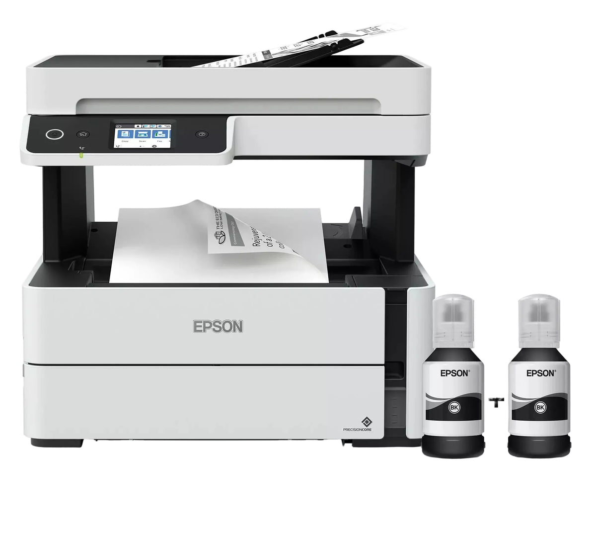 Epson Eco Tank Printer, Black & White, Print, Copy, Scan & Fax Wifi Direct, Ethernet Connectivity, White