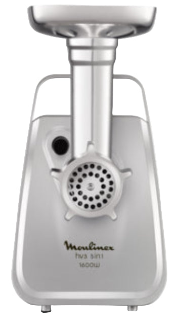 Metallic meat grinder with 'M勒lin' branding on a white background