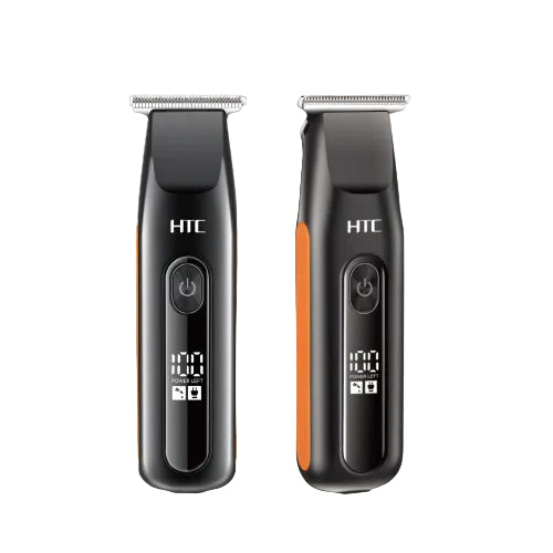 Two HTC hair trimmers on a white background