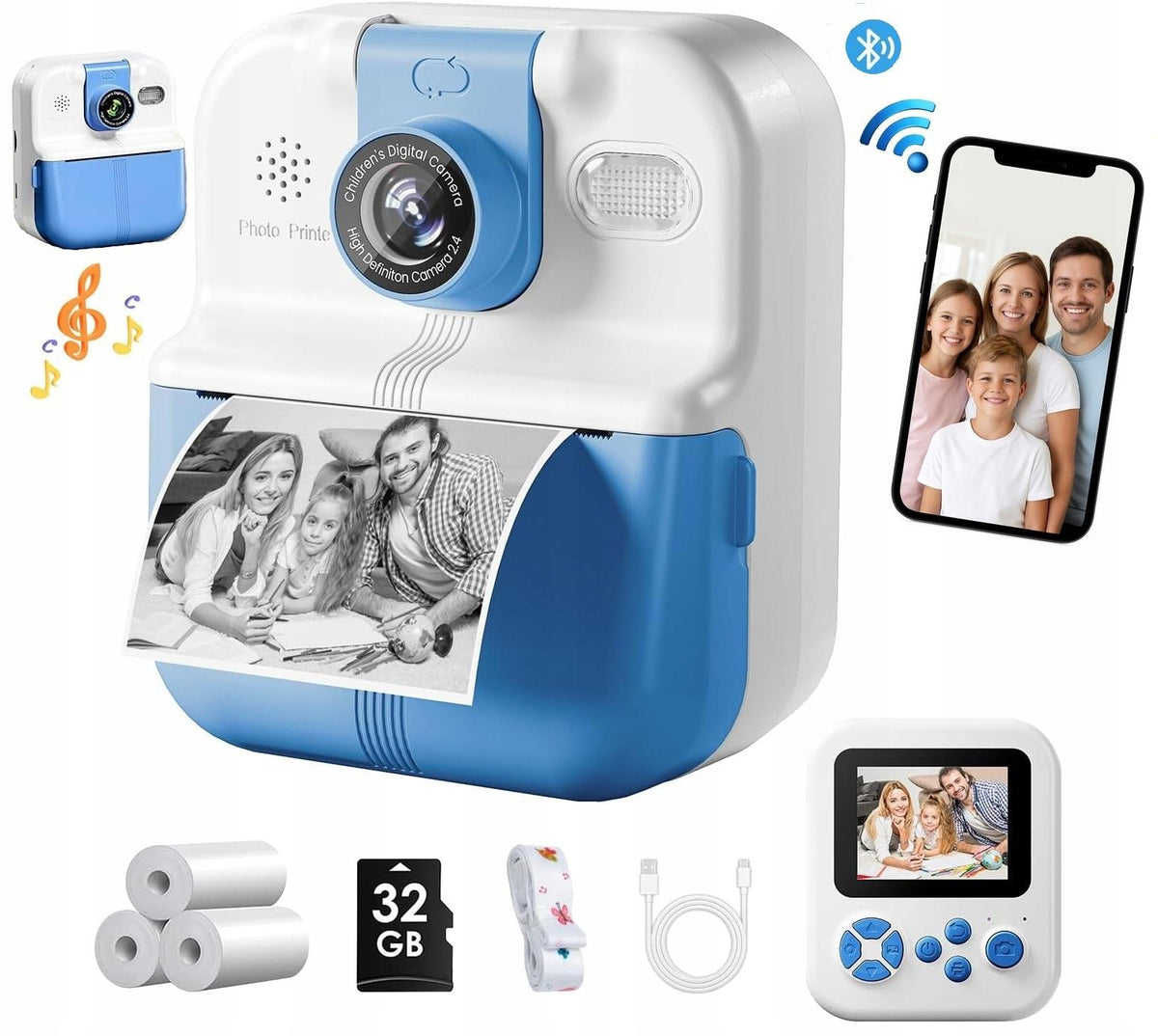 GBT Kids Instant Print Camera, 180Degree Flip Lens, Blue