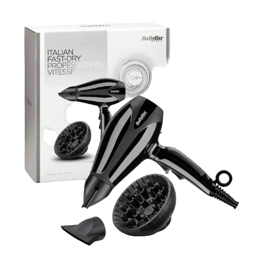 "6715DE/BaByliss AC DRYER 2400W 2 NOZZLES 6X75MM & 6X90MM IONIC BLACK 124KM HAIR DRYER / 2400 WATTS