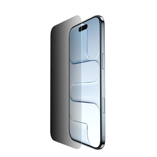 Smartphone with a reflective screen protector on a white background