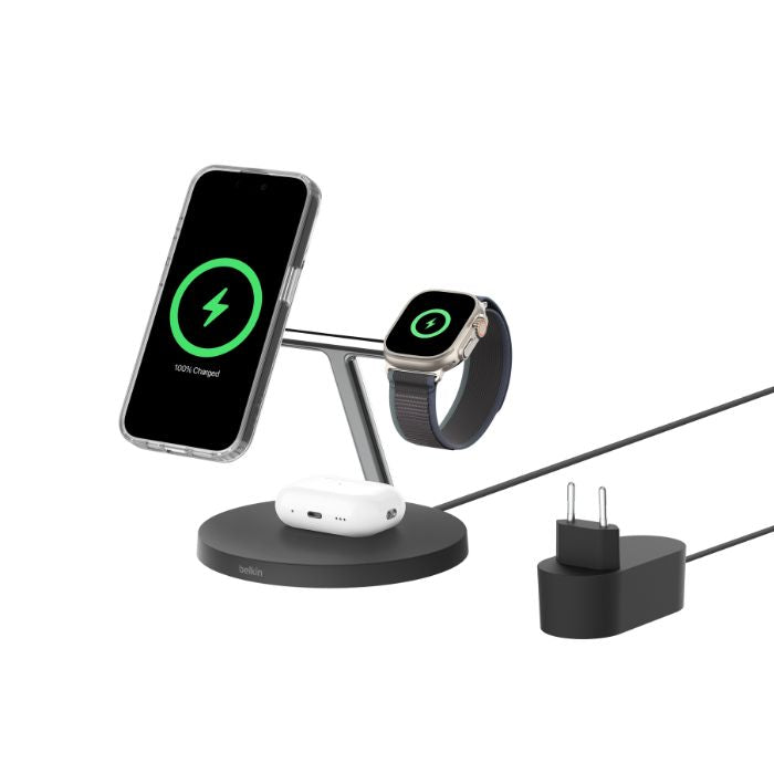 Belkin Boost Charge 3-in-1-Wireless Charger, MagSafe Compatible, PSU Included, Black