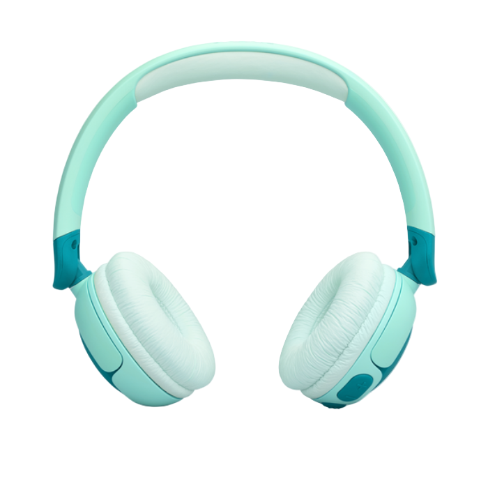 Light blue headphones on a white background