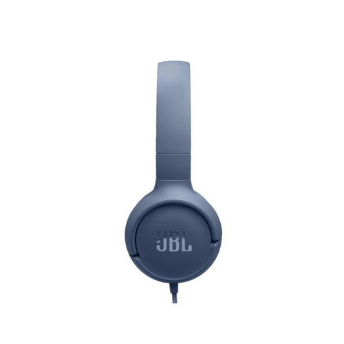 Blue JBL headphones on a white background