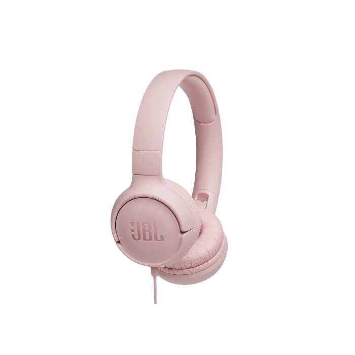 Pink JBL headphones on a white background