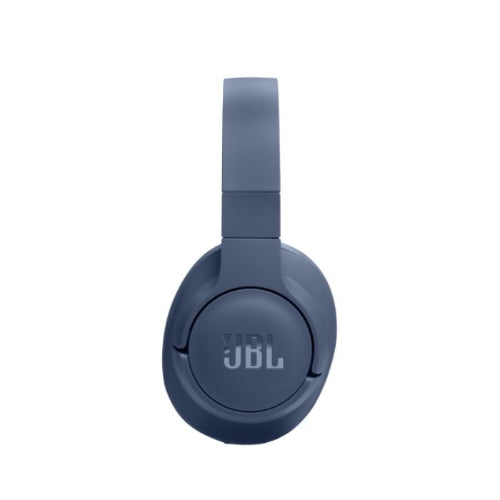 Blue JBL headphones on a white background