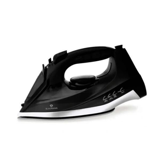 Black steam iron on a white background