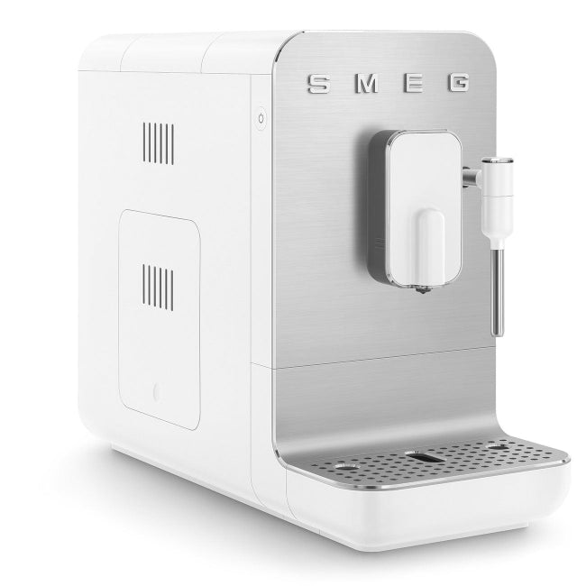 White SMEG coffee machine on a white background