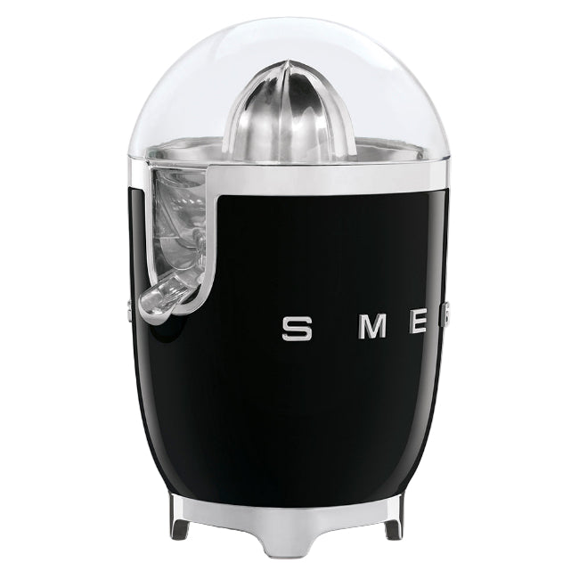 Black SMEG citrus juicer on a white background