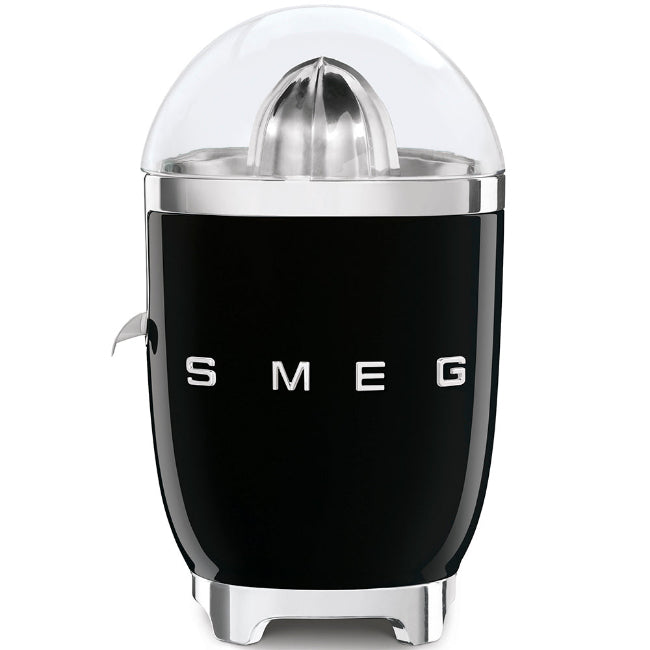 Black Smeg citrus juicer on a white background