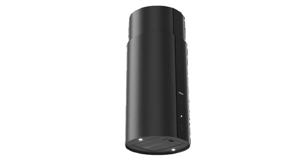 Black cylindrical object on a white background