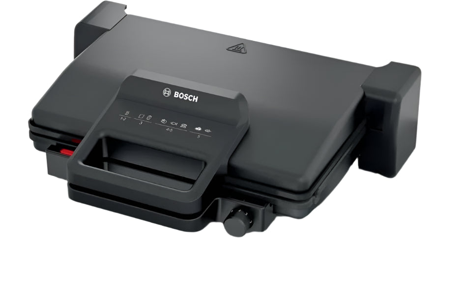 Black Bosch sandwich maker on a white background