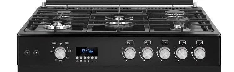 Ferre Gas Oven Full Safety, Digital Timer, 2Fan, 90*60 Cm, 2Turbo, 3Normal Burners, Black