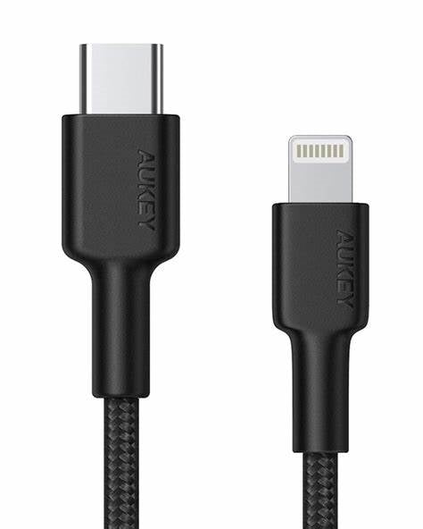 CB-CL1/Aukey Impulse MFI Braided Nylon USB C To Lightning Cable - 1.2 Meter BLACK Cable / Black / N/A