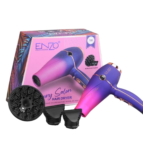 EN-8001 / ENZO LUXURY SALON HAIR DRYER 4X FASTER SMART MOTOR, 1800-2000 watt, blue & Purpule HAIR DRYER / 1800 WATTS