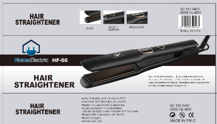 HF-56 / Home electric Hair Straightener ceramic 40W Black, 35 MM Plates, Heat 230 C, Flar Iron with