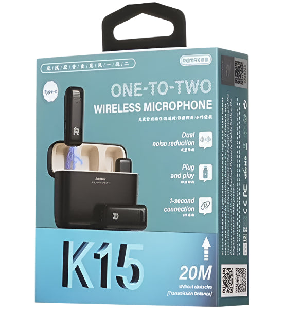 Remax Wireless Microphone 2 in 1 Plug & play, Auto Connect, video shooting & live stream