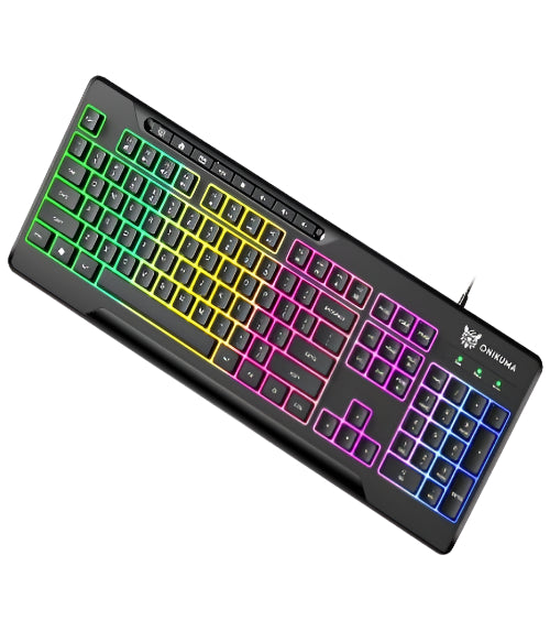 Onikuma Mechanical Gaming Keyboard, Colourful Backlight, Portable Wired Keyboard Ultra Silm, Black