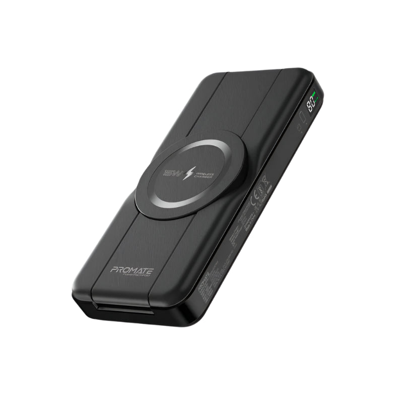 Promate Power Bank 10000Mah, 5 In 1, Foldable MagSafe, Black