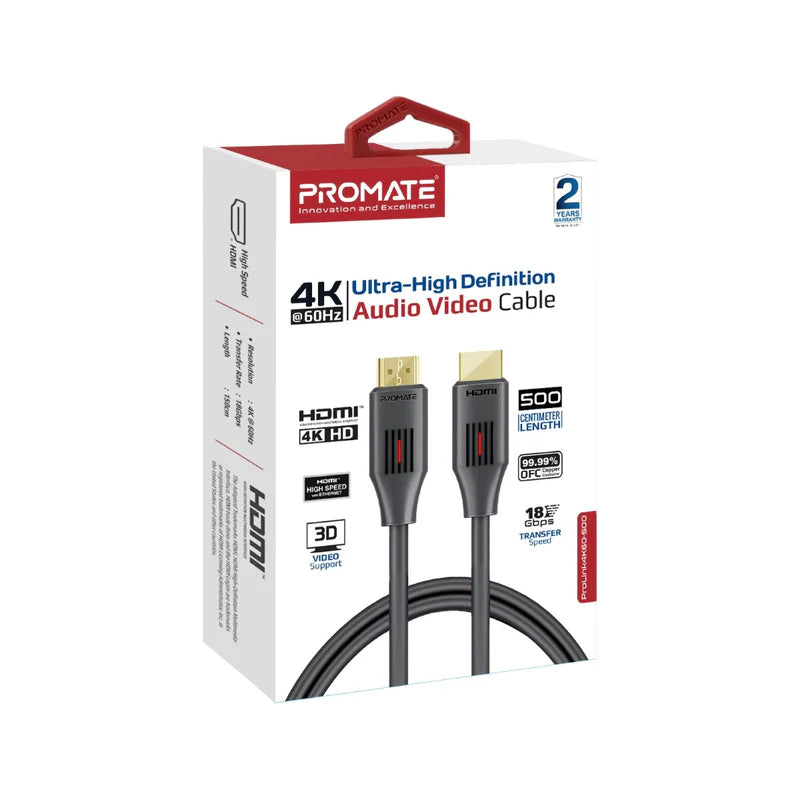 Promate HDMI Cable 4K@60Hz 5M Black (PROLINK4K60-500)