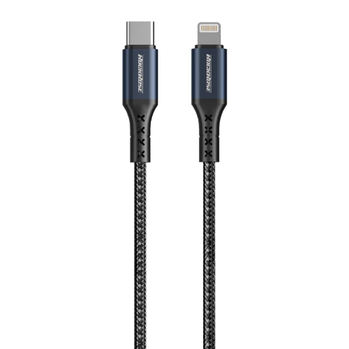 Rockrose USB-C to lightning Cable Sparta CL, 27Watts, 2Mm, Black & Midnight Blue
