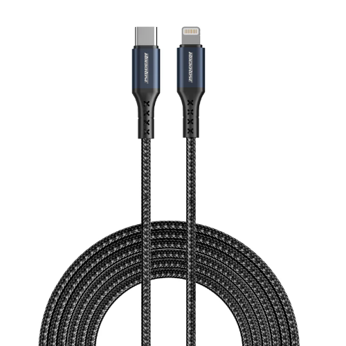 Rockrose USB-C to lightning Cable Sparta CL, 27Watts, 2Mm, Black & Midnight Blue