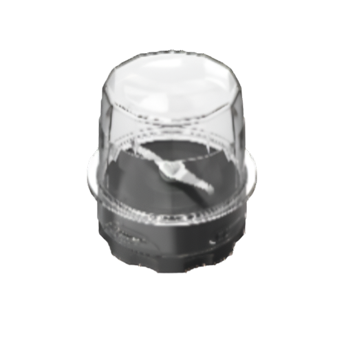 Clear plastic cap with black base on a white background