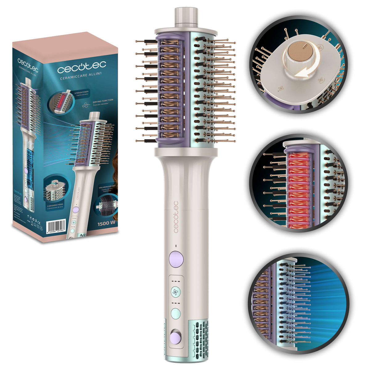 Cecotec Ceramic Care Allin1, Hot Air brush, 1500Watts, Stainless Steel