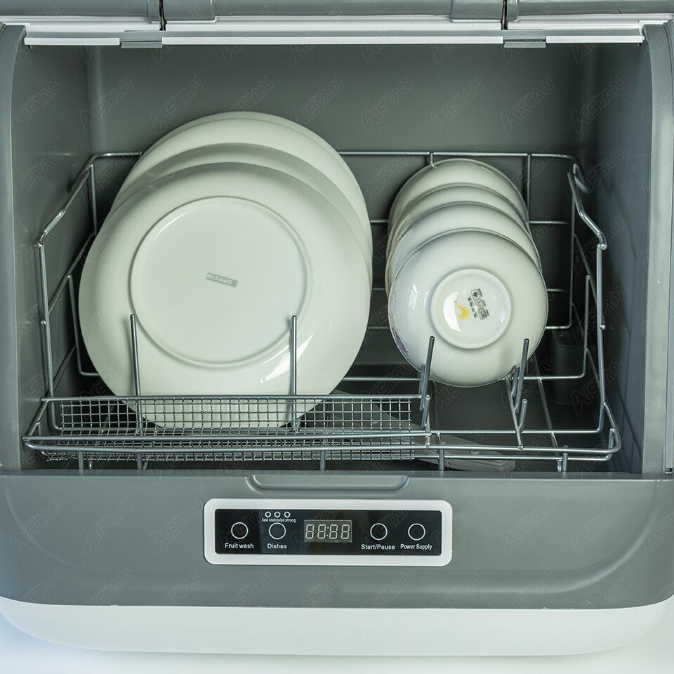 Mini Dish Washer 6 Sets, White with Silver