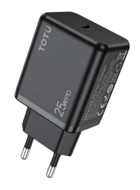 Black TOTU wall charger on a white background