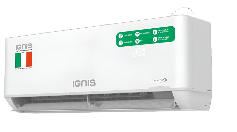 White air conditioner with Ignis logo on a white background