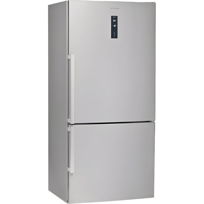 Stainless steel refrigerator on a white background