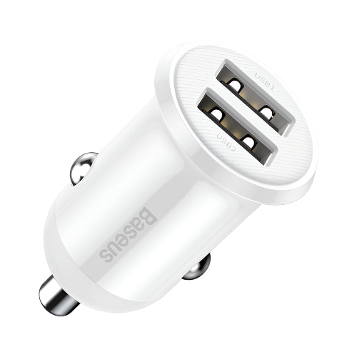 شاحن سيارة Baseus Grain Pro بمنفذين USB بتيار 4.8 أمبير - أبيض