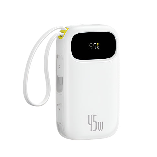 Baseus Energy Fill FC31 Digital Display Power Bank, 2Built in USB-C Cables, 10000Mah, Moon White