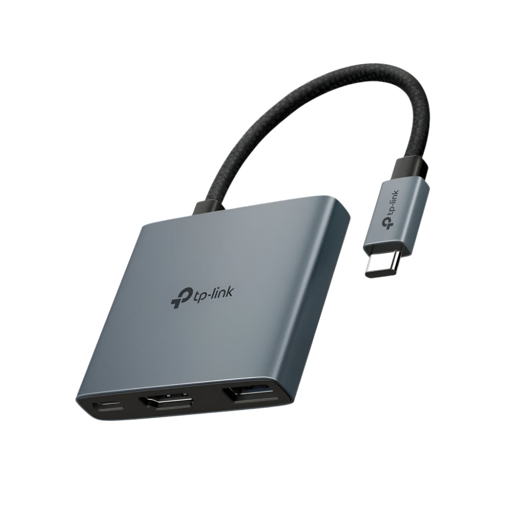 Tp-link USB Type-C 3 in 1 Hub with one USB Type-C connector and three ports, in grey color.