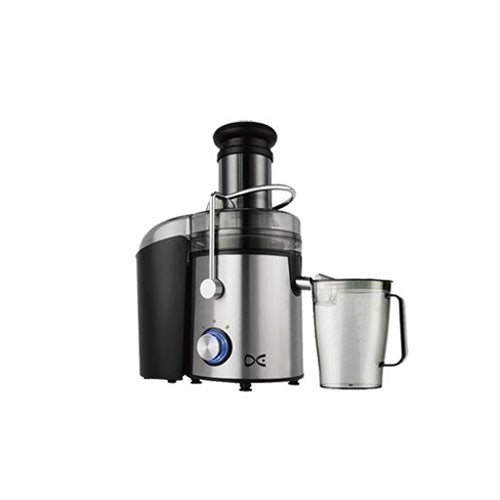 Daewoo fruits extractor made of stainless steel with a 2-liter capacity, featuring a juice pitcher and an800W motor.