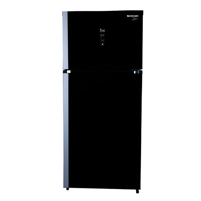 Unionair Top Mount Refrigerator, Two door No frost, 440Lit, Black Glass with Silver