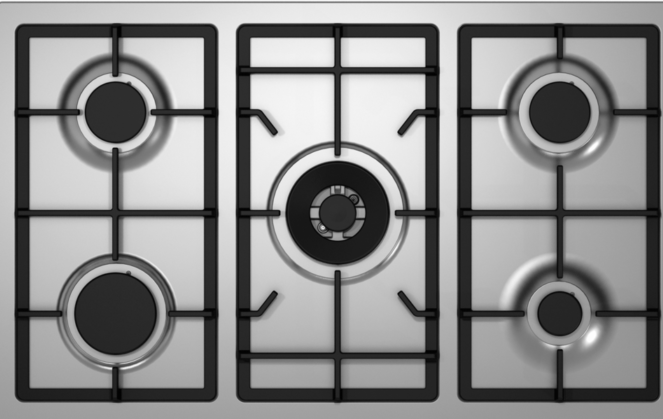 Mondin Gas Built in Hob, Cast Iron with Safety, 90Cm, Stainless Steel