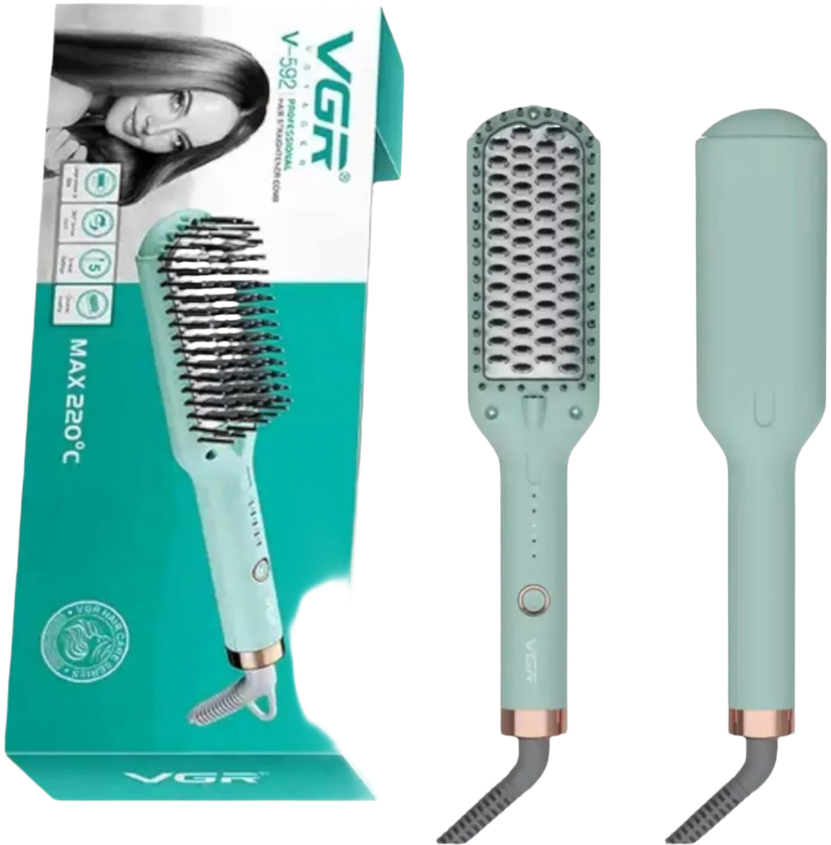 VGR Ionic Hair Straightener Brush, 5 Settings Ceramic Heating, Green