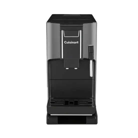 Black Cuisinart coffee machine on a white background