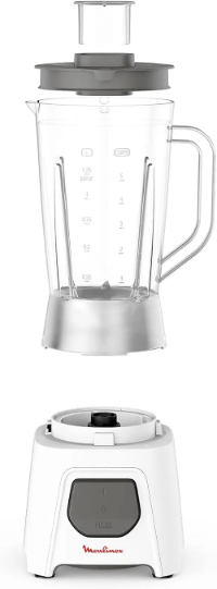 White blender with clear pitcher on a white background