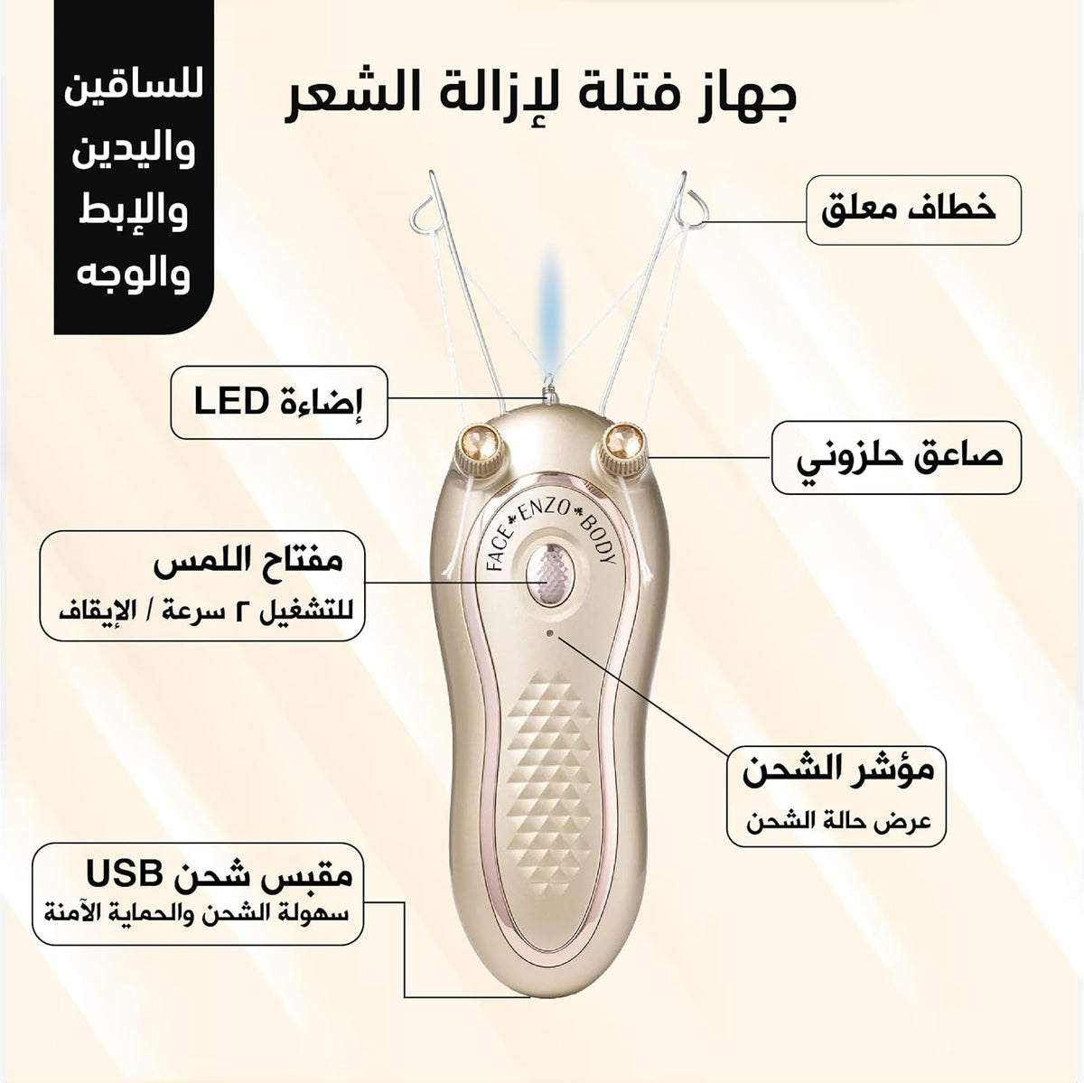 Enzo Epilator Facial Hair Remover, White