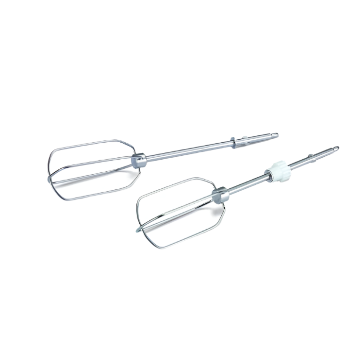 Two metal beaters on a white background