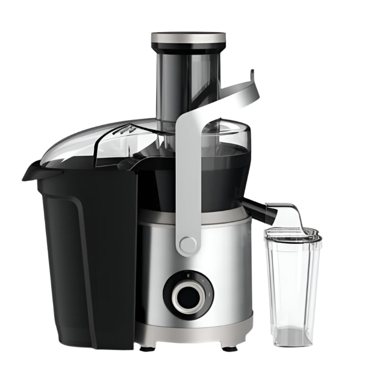 Juicer with a clear container on a white background