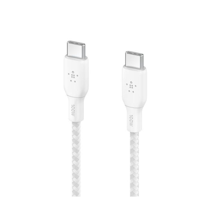 Belkin Boost Charge USB-C to USB-C Braided Cable, 2Mm, 100W PD, White