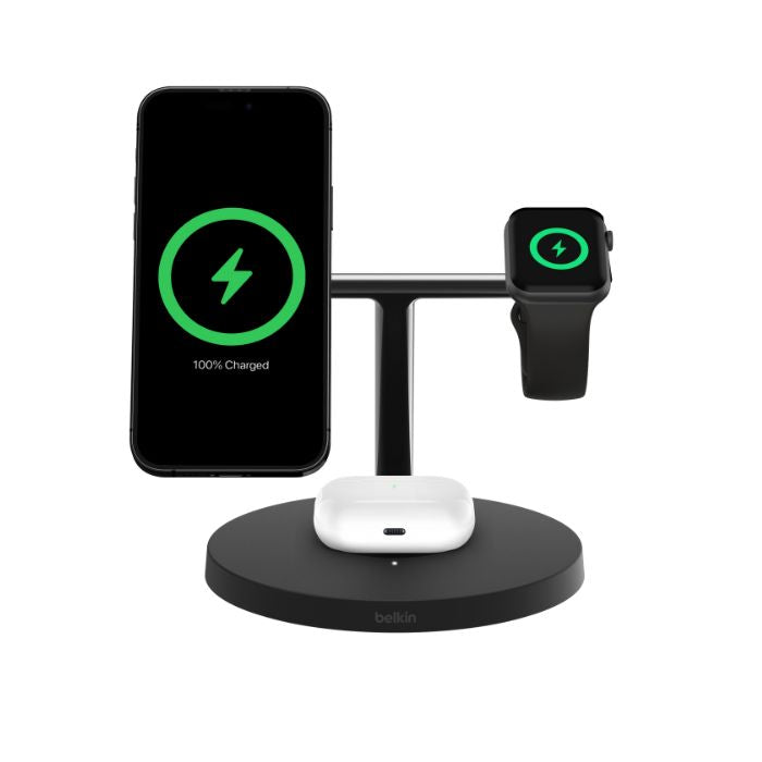 Belkin Boost Charge 3-in-1-Wireless Charger, MagSafe Compatible, PSU Included, Black