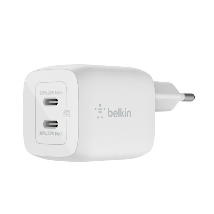 Belkin Boost Charge Pro Dual, USB-C PD GaN Fast Charger, 45Watts, White