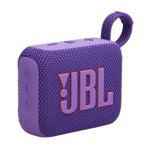 Purple JBL portable speaker on a white background
